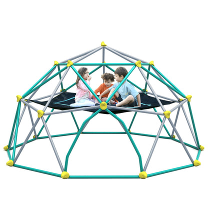 13ft Geometric Dome Climber Play Center with Hammock - Outdoor Kids Climbing Dome - Green and Grey - Image 1