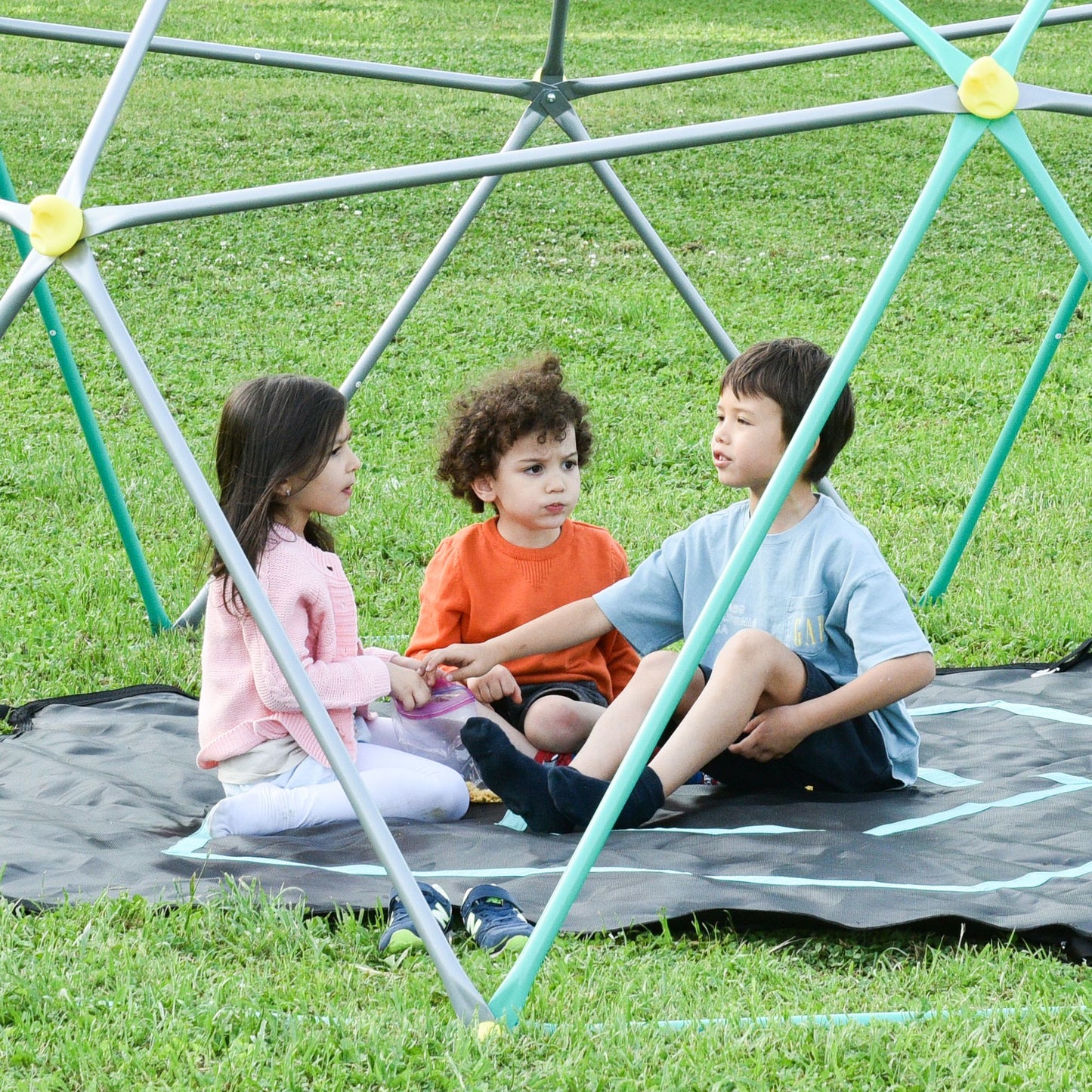 13ft Geometric Dome Climber Play Center, Kids Climbing Dome Tower with Hammock, Rust & UV Resistant Steel Supporting 100 image 16