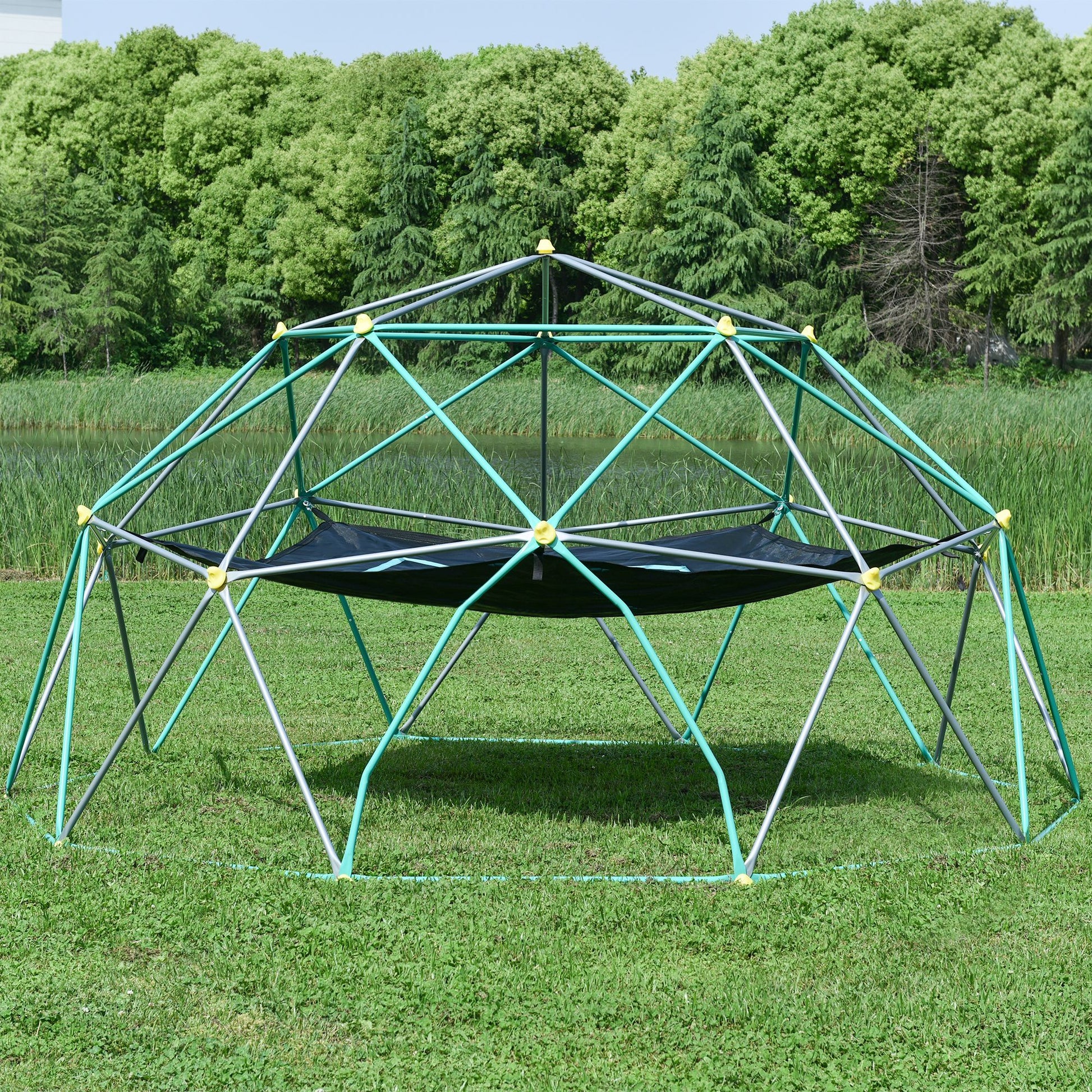 13ft Geometric Dome Climber Play Center with Hammock - Close Up of Climbing Handles - Image 3