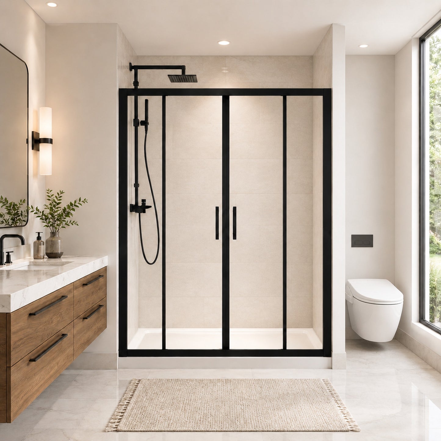 Comfystyle 60.W x 72.H Double Framed Sliding Shower Door, with 1/4" (6mm) Clear SGCC Tempered Glass, Matte Black Finish image 1