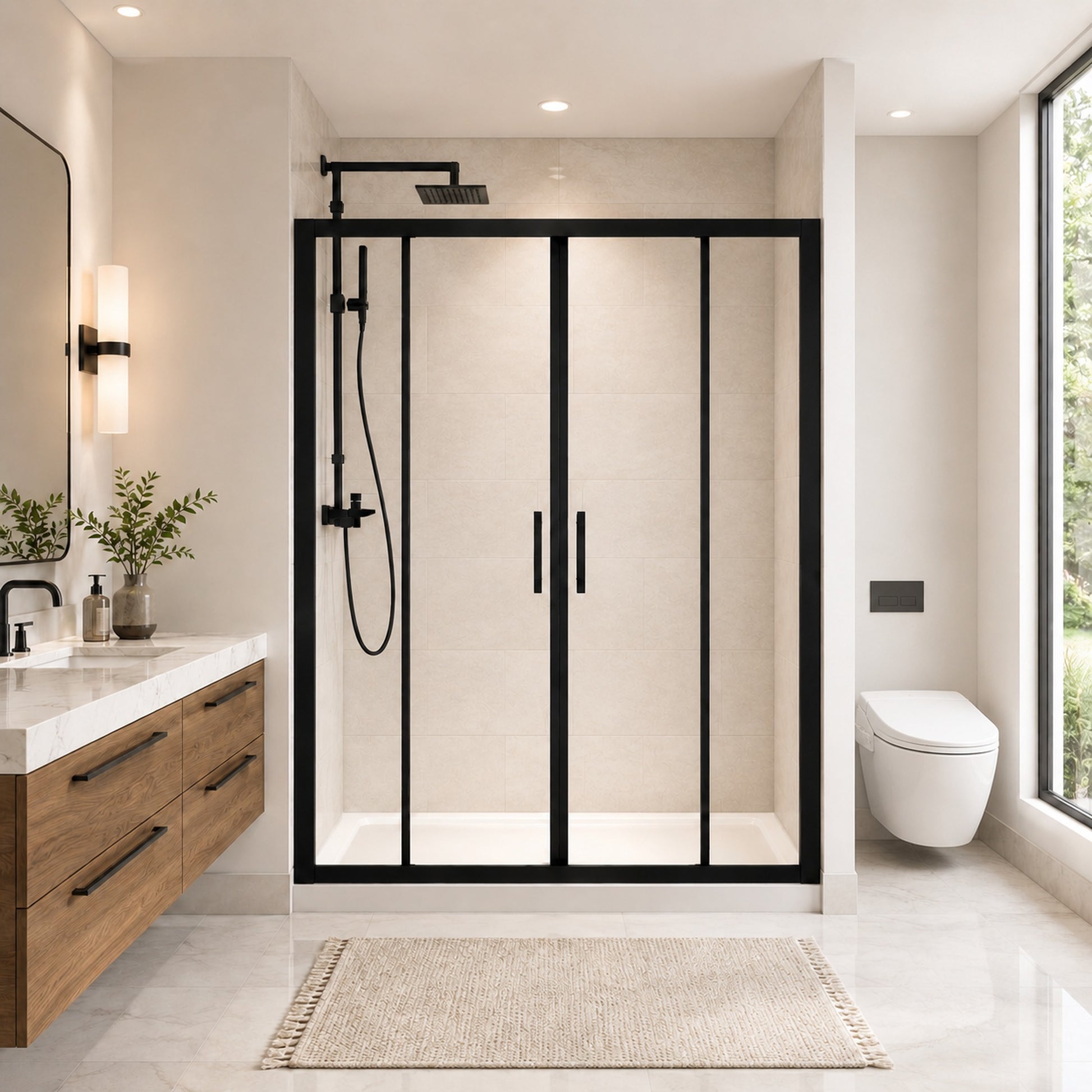 Comfystyle 60.W x 72.H Double Framed Sliding Shower Door, with 1/4" (6mm) Clear SGCC Tempered Glass, Matte Black Finish image 1