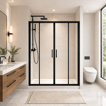 Comfystyle 60.W x 72.H Double Framed Sliding Shower Door, with 1/4" (6mm) Clear SGCC Tempered Glass, Matte Black Finish image 1