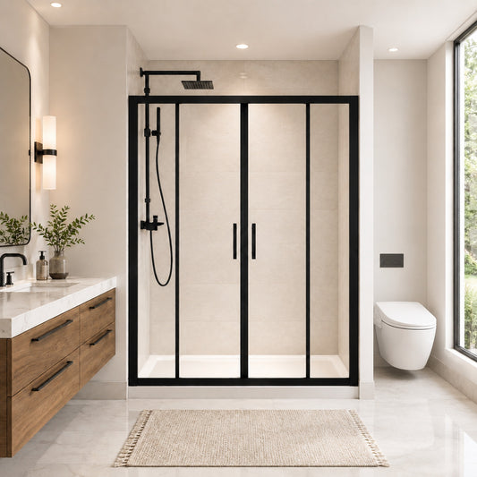 Comfystyle 60.W x 72.H Double Framed Sliding Shower Door, with 1/4" (6mm) Clear SGCC Tempered Glass, Matte Black Finish image 1