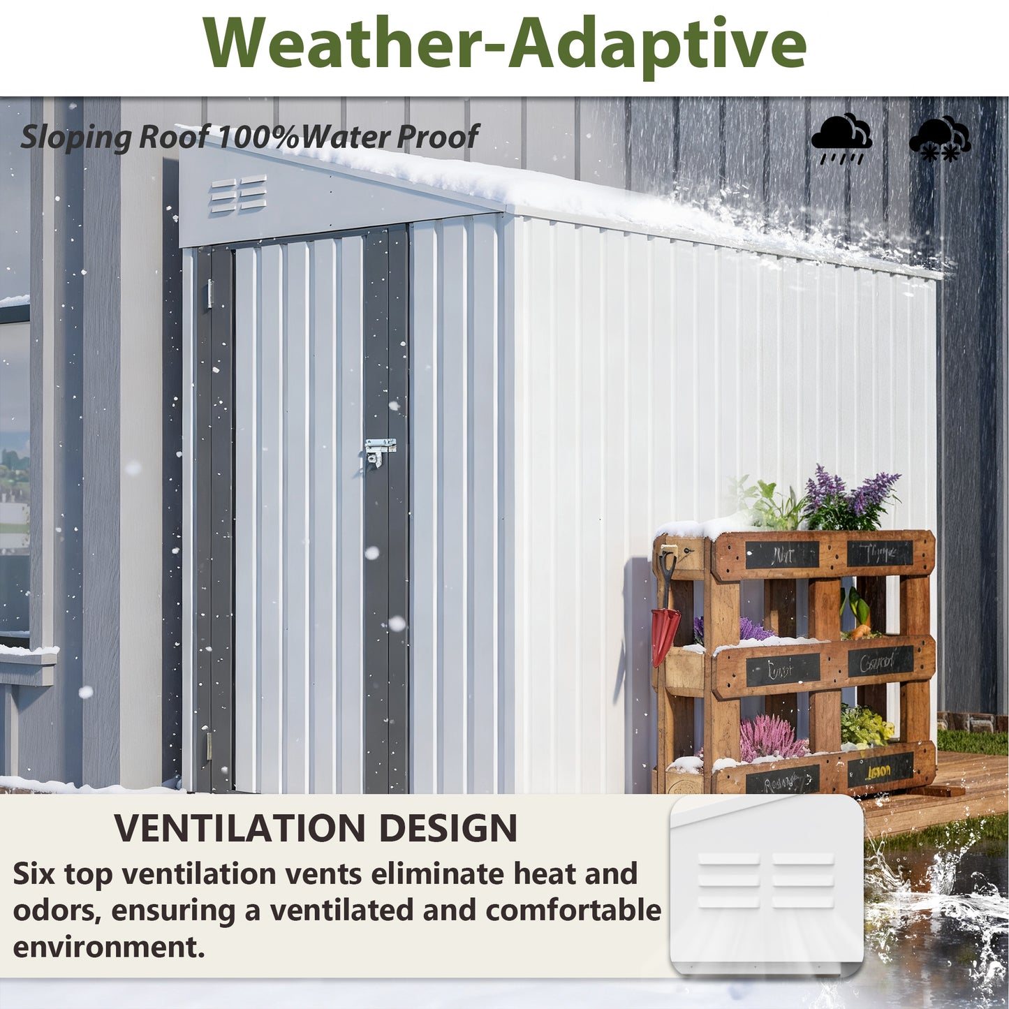 White 4' x 7' Lean-To Storage Shed, Heavy-Duty Metal Outdoor Garden & Bike Shed with Lockable Door, Easy Assembly Backyard Storage Solution image 3