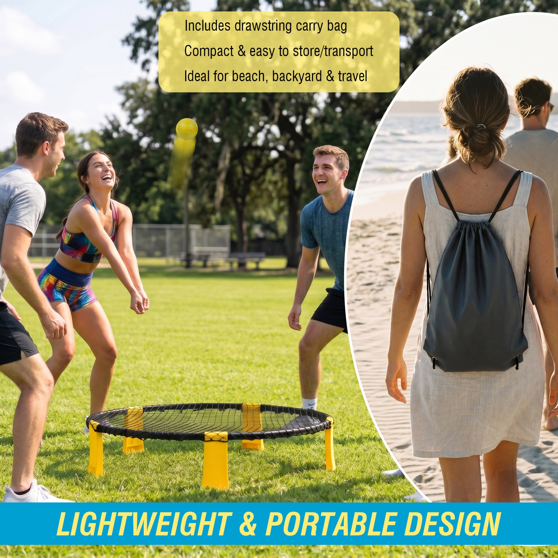 Outdoor Roundnet Game Set, Portable Beach Ball Game with 2 Balls, Sturdy Playing Net & Carry Bag, Classic Family Entertainment Game for Beach, Backyard, Lawn, Park, Camping and Gathering image 3