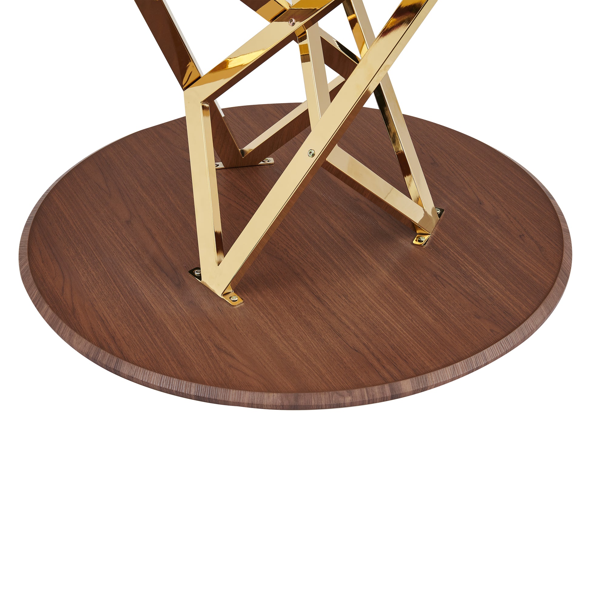 37Inch Round Dining Table, Small Round Kitchen Table With Golden Metal Legs, Suitable For 2 To 4 People, Modern Dining Room Table, Brown, Walnut Color. image 12