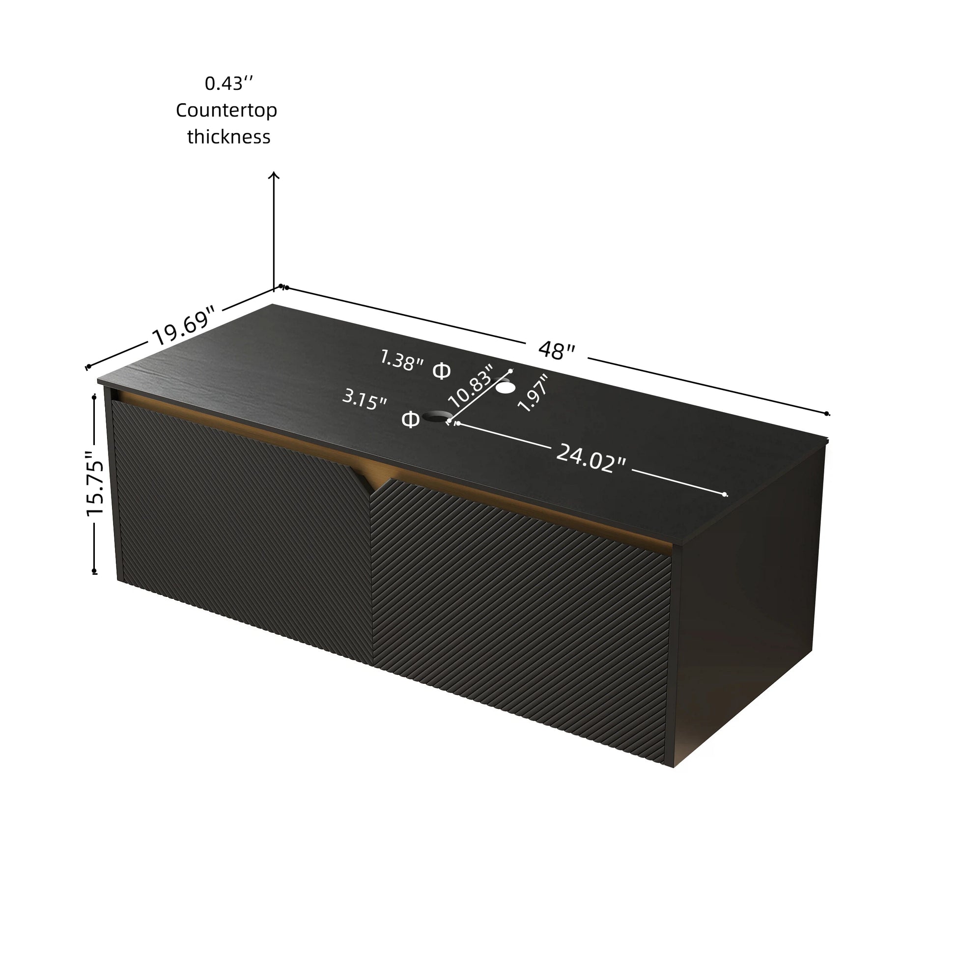 RUBEN 48" Wall-Mounted Black Plywood Cabinet and Black Sintered Stone Countertop, NO Basin, NO Faucet and Sink Cover image 3