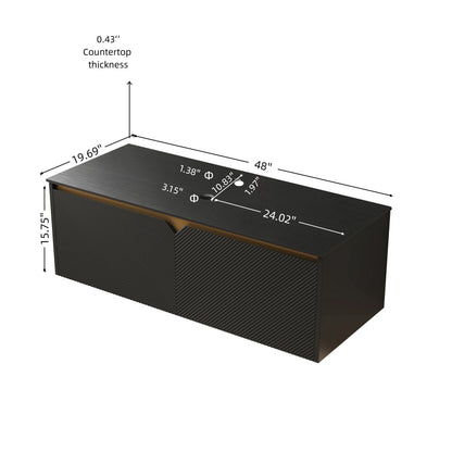 RUBEN 48" Wall-Mounted Black Plywood Cabinet and Black Sintered Stone Countertop, NO Basin, NO Faucet and Sink Cover image 3