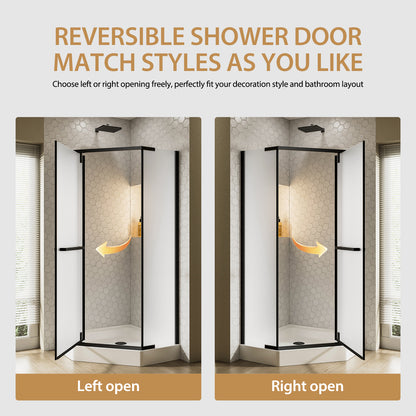36"D X 36"W X 72"H Neo-Angle Shower Door, Corner Shower Door, 1/4" Tempered Glass With Frosted Ultra-Clear Nano-Coated, Black Stainless Steel Frame image 4