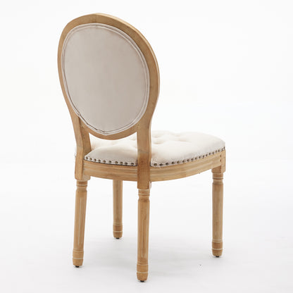 French Style Solid Wood Frame Antique Painting,Hand-pulled buckle decoration Velvet artificial leather Dining Chair with Nailhead Trim,Wood Legs,Steel Spring inner,Set of 2,Beige,SW1739BG image 7