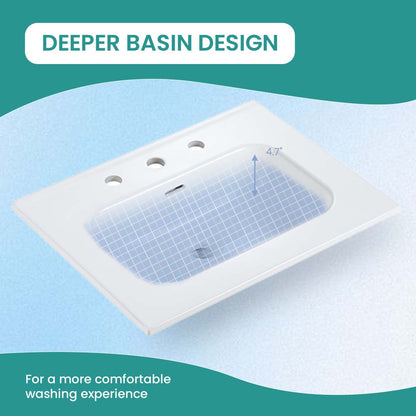 BB0924Y331, Integrated white ceramic basin with three predrilled faucet holes, drain assembly NOT included image 4