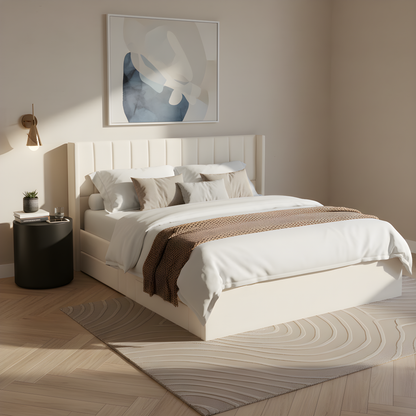 Large-capacity upholstered storage bed with drawers,Beige,King image 4