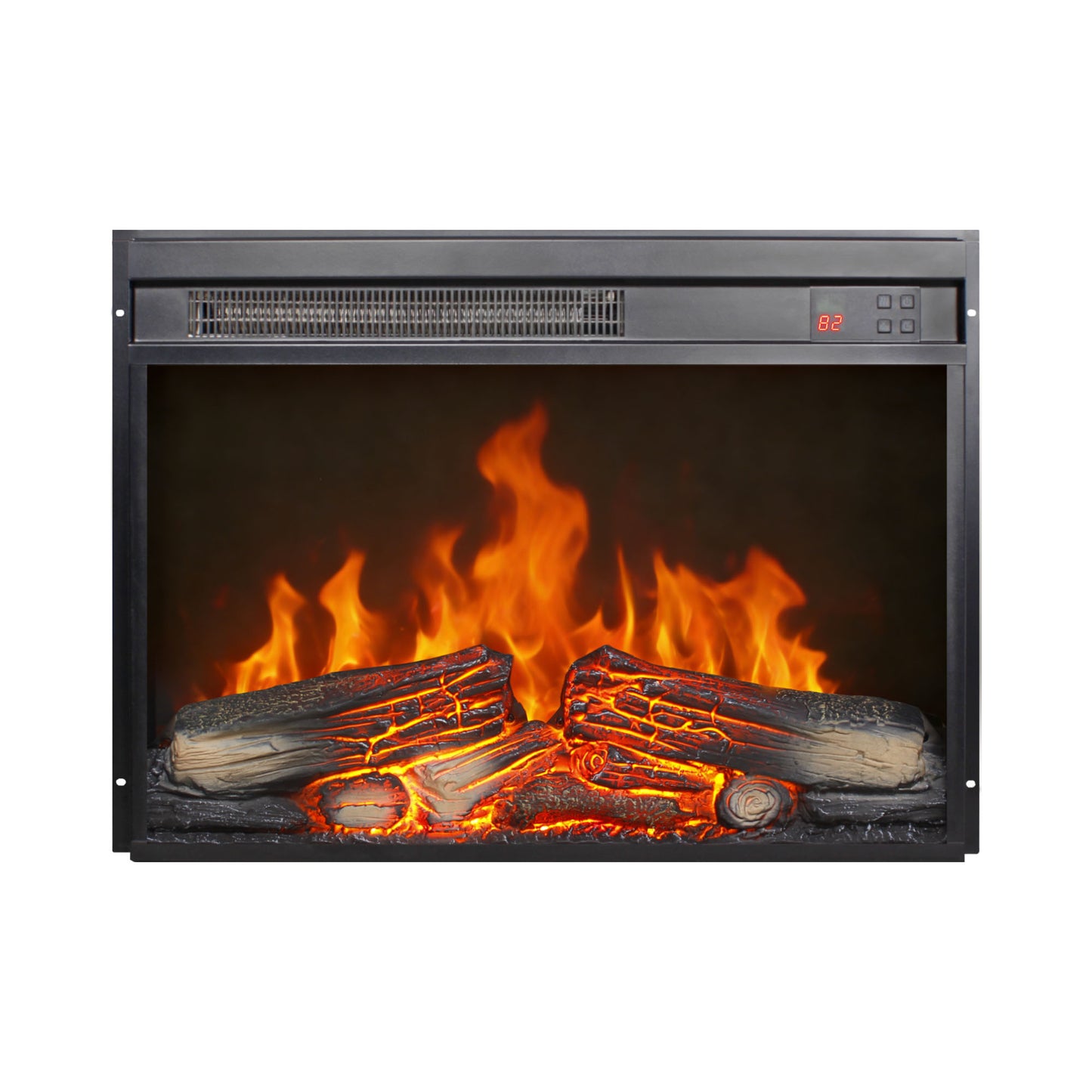 23 inch electric fireplace insert, ultra thin heater with log set & realistic flame, remote control with timer, overheating protection image 2