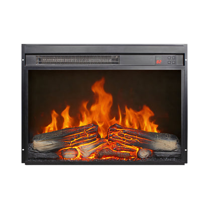 23 inch electric fireplace insert, ultra thin heater with log set & realistic flame, remote control with timer, overheating protection image 2