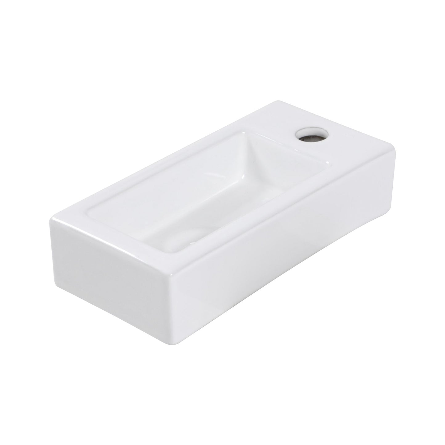14.57x7.28 Inch White Ceramic Rectangle Wall Mount Bathroom Sink with Single Faucet Hole image 7