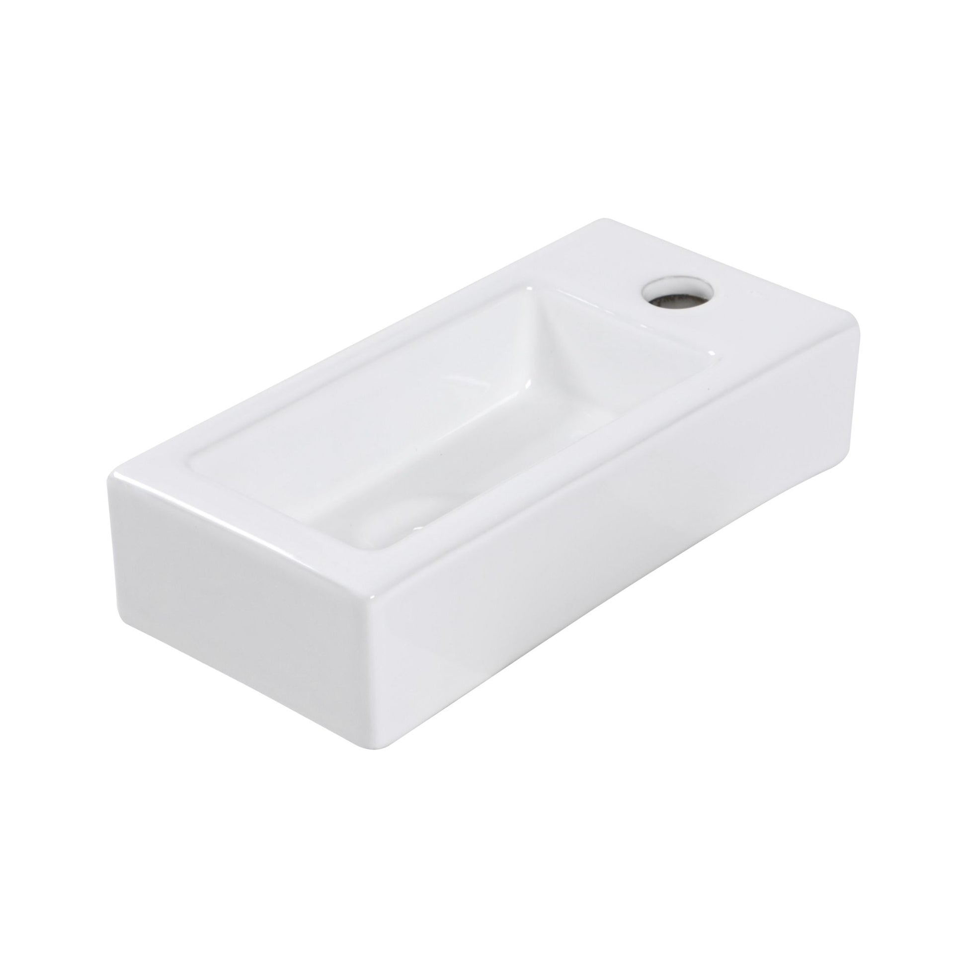 14.57x7.28 Inch White Ceramic Rectangle Wall Mount Bathroom Sink with Single Faucet Hole image 7