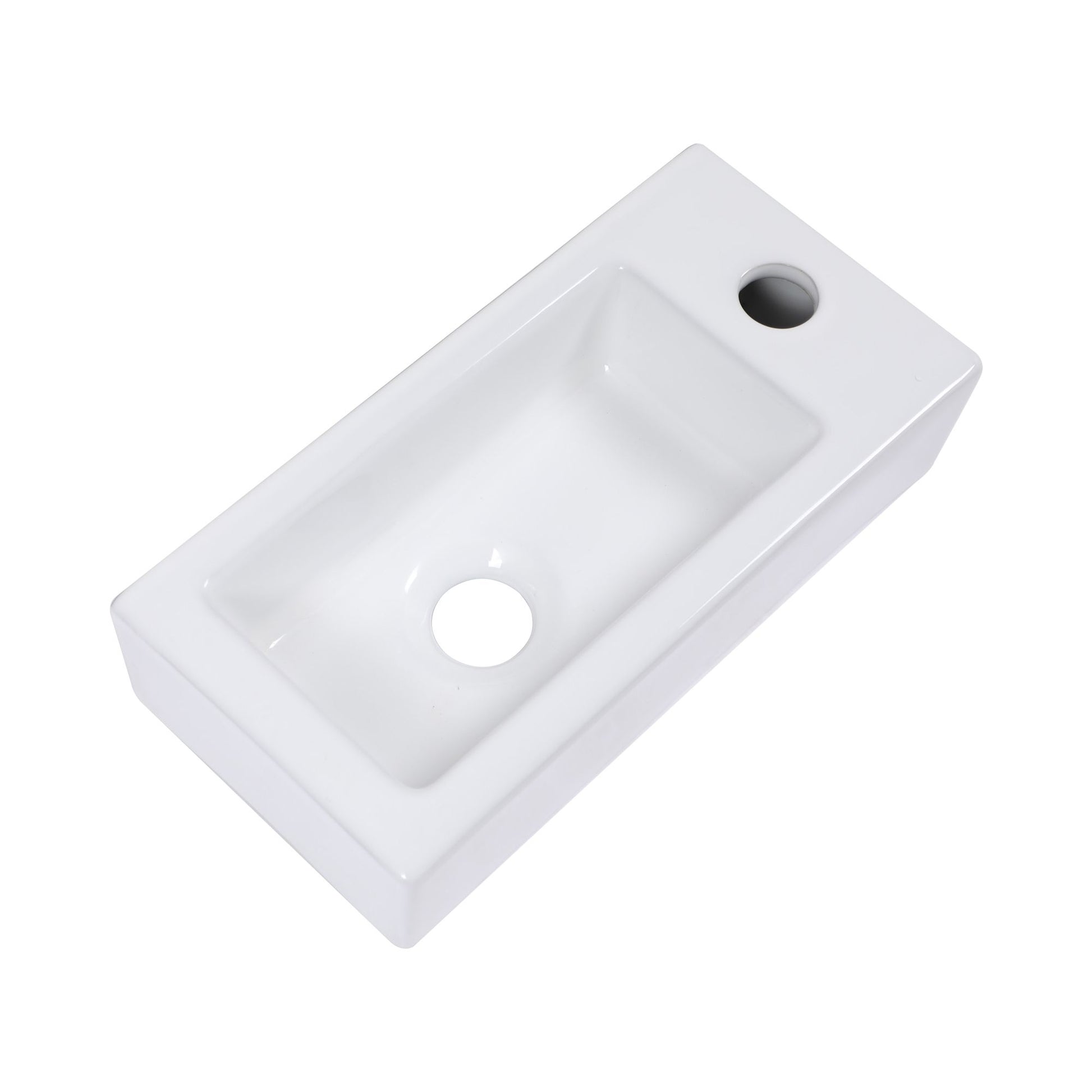 14.57x7.28 Inch White Ceramic Rectangle Wall Mount Bathroom Sink with Single Faucet Hole image 9