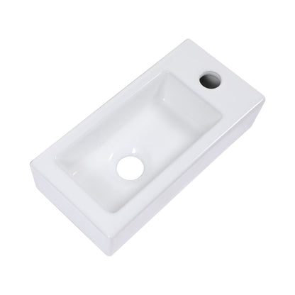 14.57x7.28 Inch White Ceramic Rectangle Wall Mount Bathroom Sink with Single Faucet Hole image 9