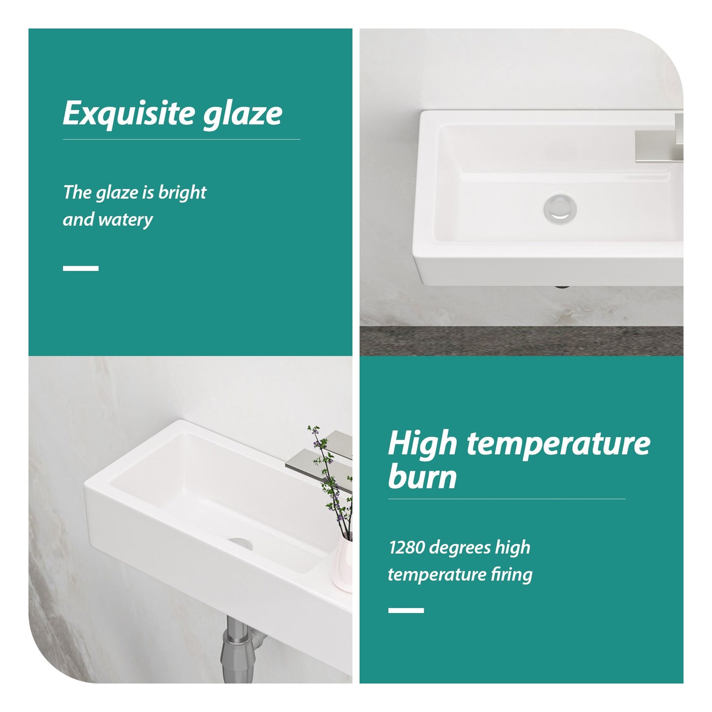 14.57x7.28 Inch White Ceramic Rectangle Wall Mount Bathroom Sink with Single Faucet Hole image 4