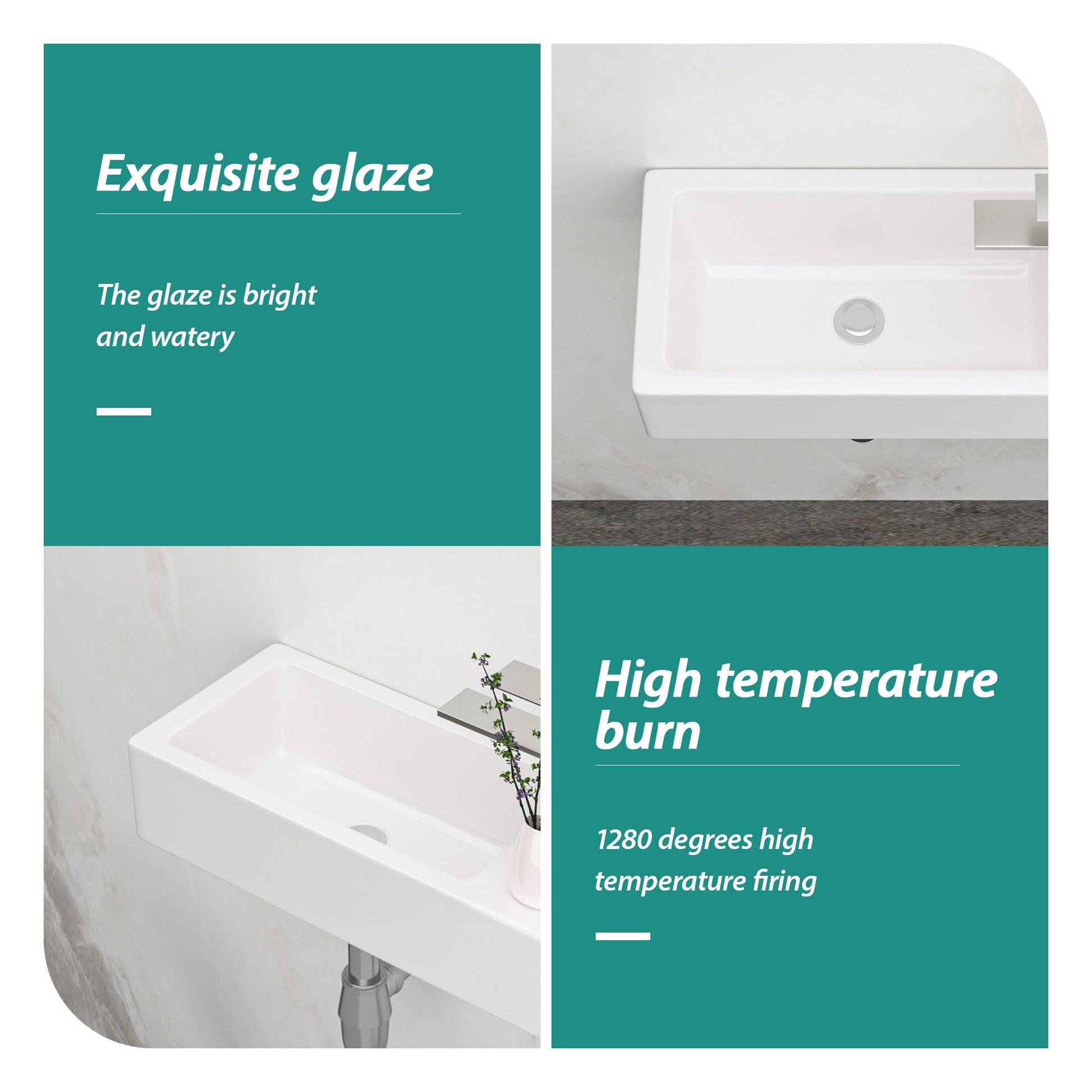 14.57x7.28 Inch White Ceramic Rectangle Wall Mount Bathroom Sink with Single Faucet Hole image 4