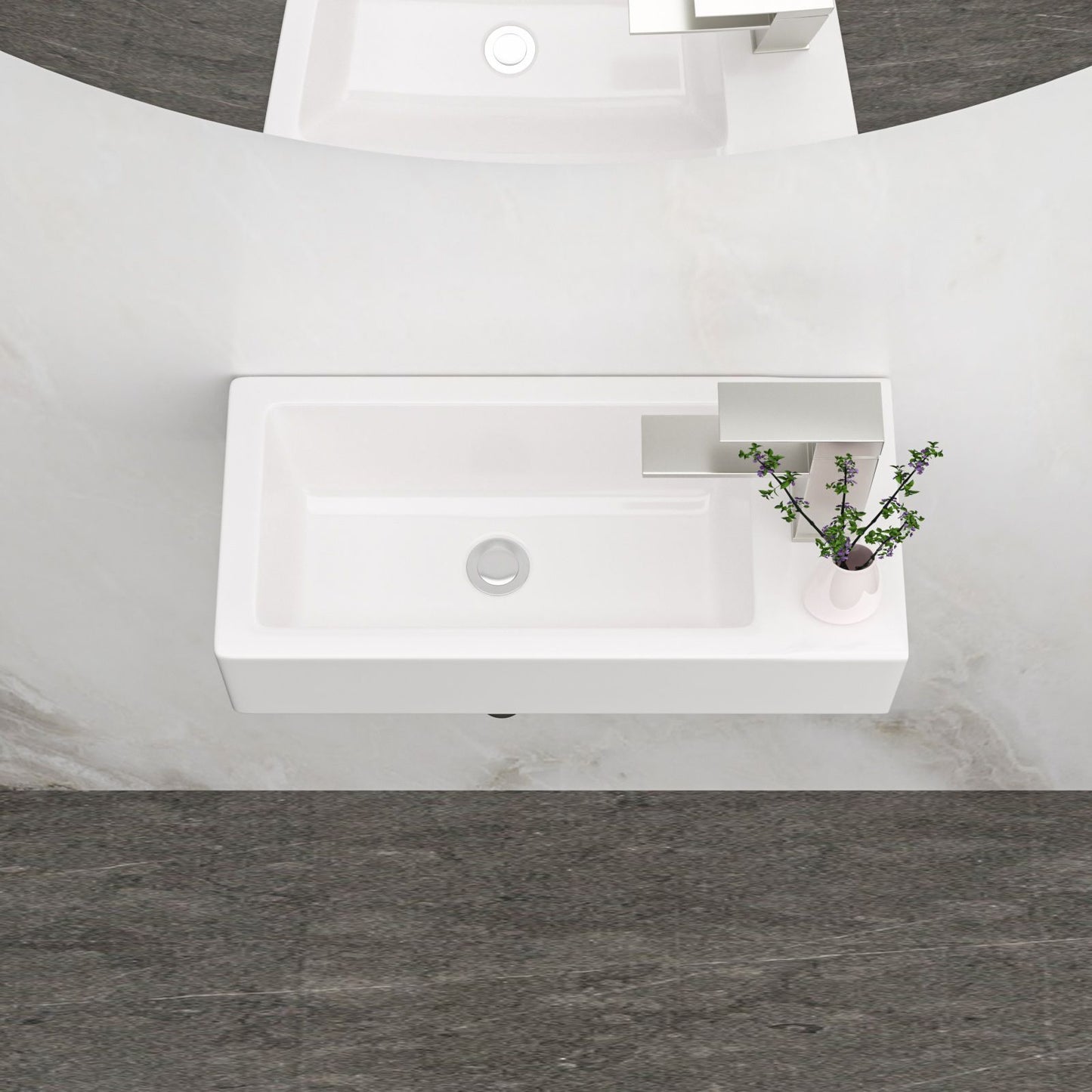 14.57x7.28 Inch White Ceramic Rectangle Wall Mount Bathroom Sink with Single Faucet Hole image 3