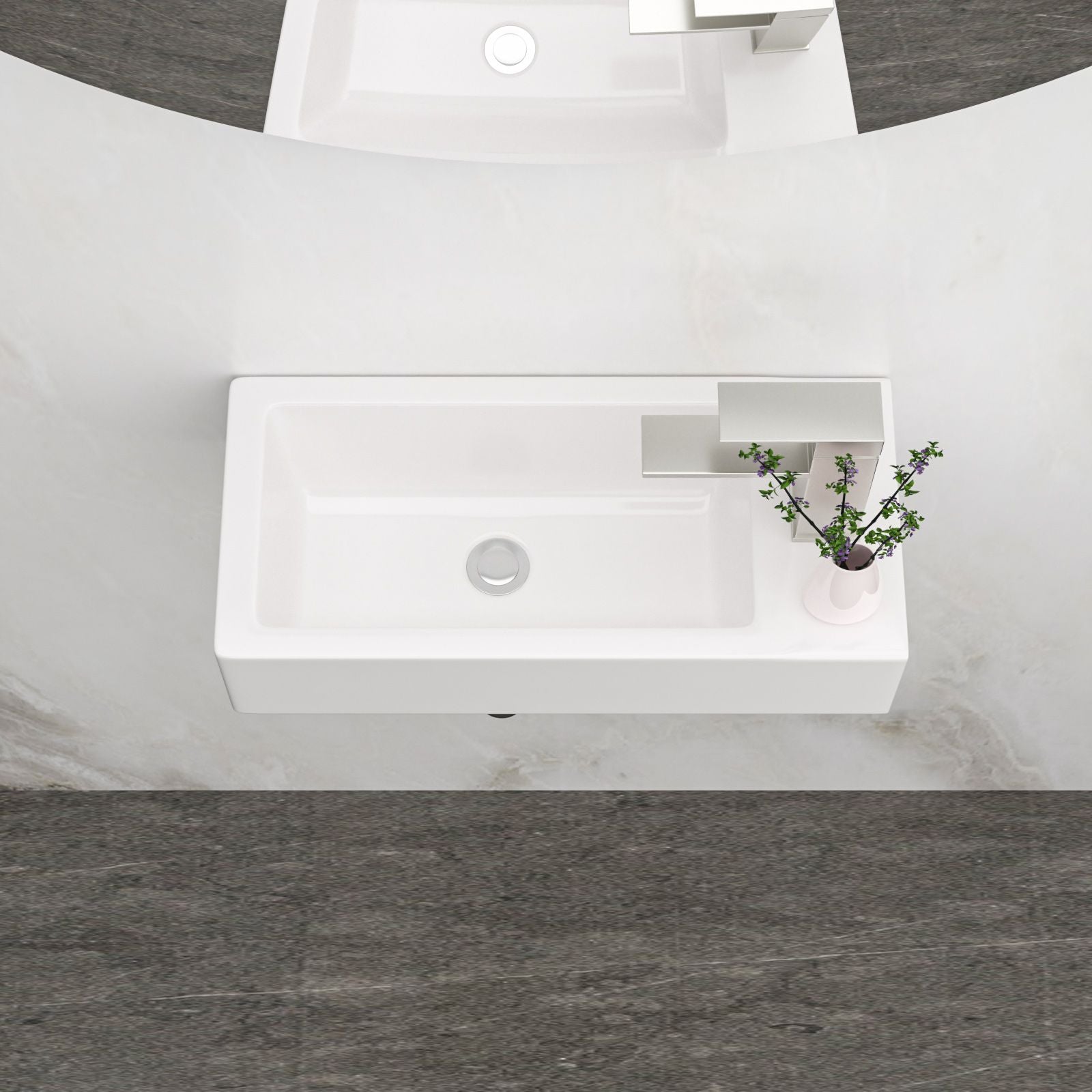 14.57x7.28 Inch White Ceramic Rectangle Wall Mount Bathroom Sink with Single Faucet Hole image 3