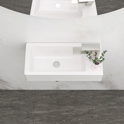 14.57x7.28 Inch White Ceramic Rectangle Wall Mount Bathroom Sink with Single Faucet Hole image 3