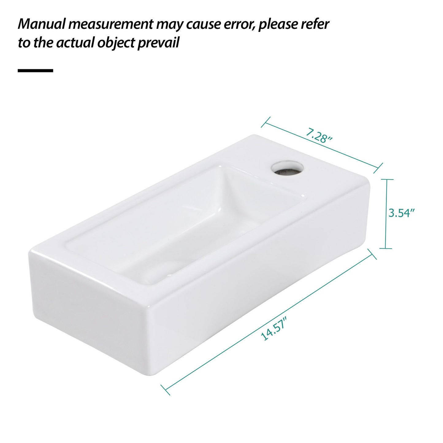 14.57x7.28 Inch White Ceramic Rectangle Wall Mount Bathroom Sink with Single Faucet Hole image 6