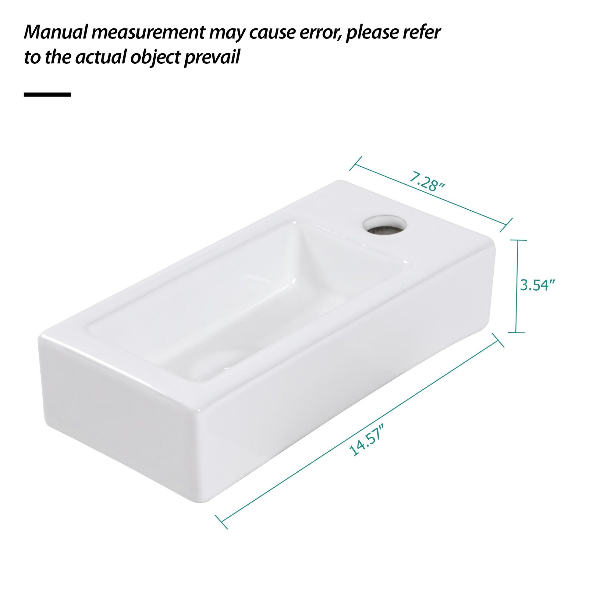 14.57x7.28 Inch White Ceramic Rectangle Wall Mount Bathroom Sink with Single Faucet Hole image 6