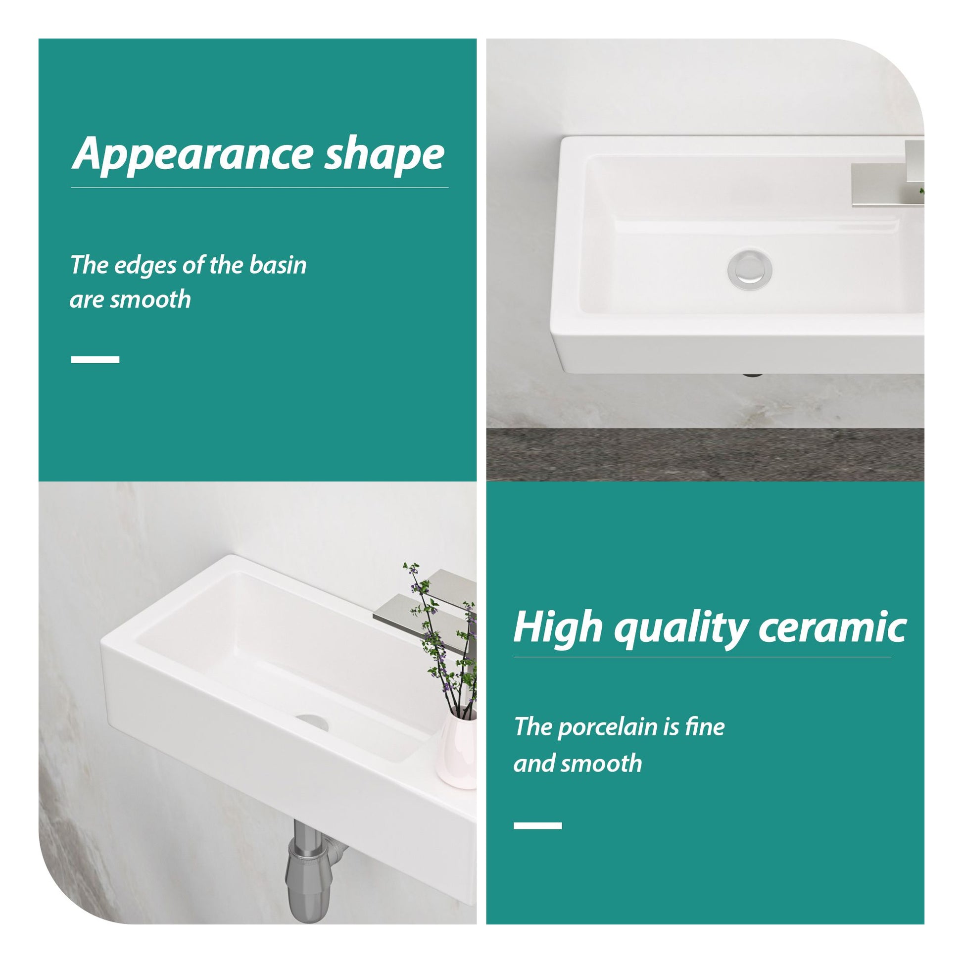 14.57x7.28 Inch White Ceramic Rectangle Wall Mount Bathroom Sink with Single Faucet Hole image 5