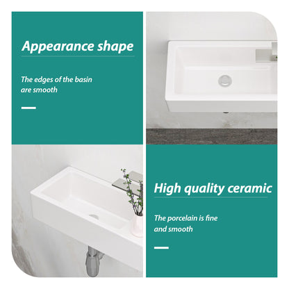 14.57x7.28 Inch White Ceramic Rectangle Wall Mount Bathroom Sink with Single Faucet Hole image 5