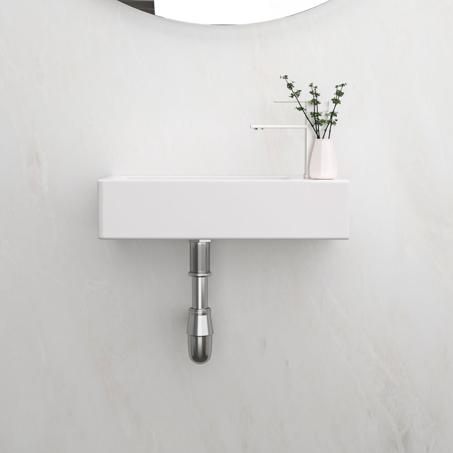 14.57x7.28 Inch White Ceramic Rectangle Wall Mount Bathroom Sink with Single Faucet Hole image 2