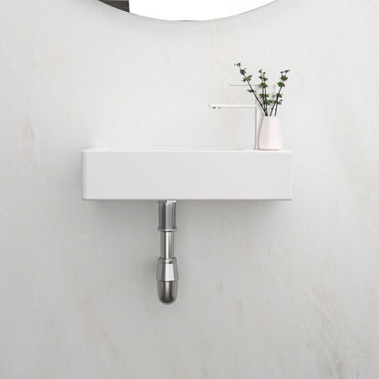 14.57x7.28 Inch White Ceramic Rectangle Wall Mount Bathroom Sink with Single Faucet Hole image 2