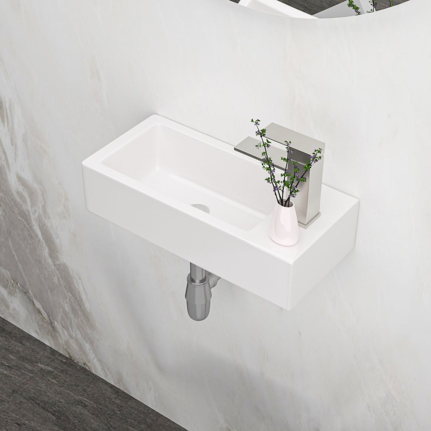 14.57x7.28 Inch White Ceramic Rectangle Wall Mount Bathroom Sink with Single Faucet Hole image 1