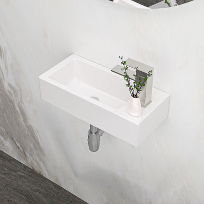 14.57x7.28 Inch White Ceramic Rectangle Wall Mount Bathroom Sink with Single Faucet Hole image 1