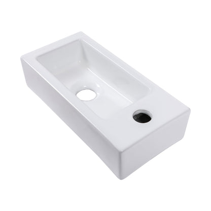 14.57x7.28 Inch White Ceramic Rectangle Wall Mount Bathroom Sink with Single Faucet Hole image 8