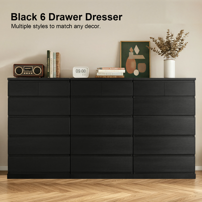 6 Drawers Dresser for Bedroom, Tall Dresser for Bedroom, Modern Chest of Drawers with Concealed Handles, Vertical Wood Storage Cabinet for Bedroom, Living Room, Entryway, Black image 6