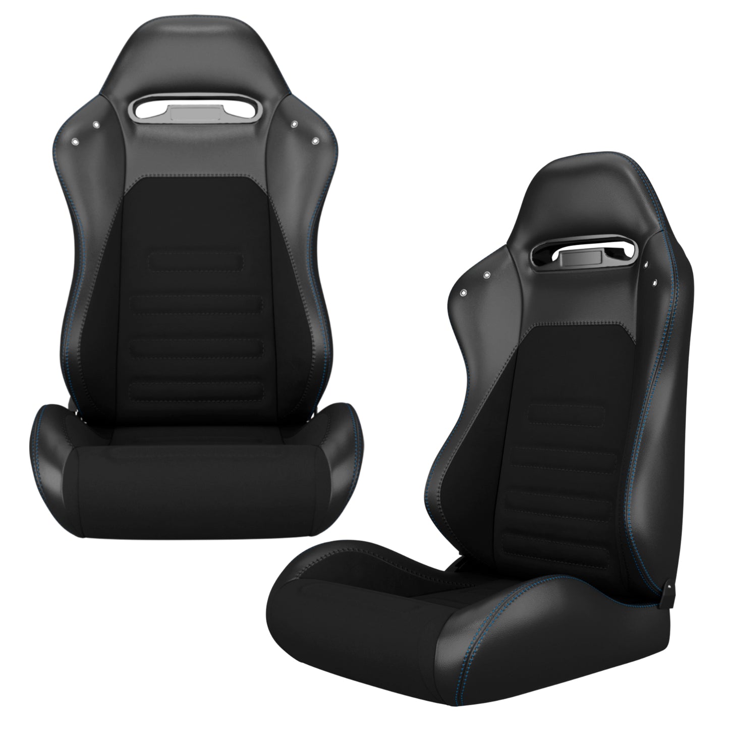 2PC Universal Racing Seats Stitch PVC Leather Reclinable Carbon Look Leather Black With Adjustor Slider(Not Including Seat Bracket) 1 box of 2 pieces image 3