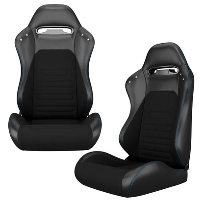 2PC Universal Racing Seats Stitch PVC Leather Reclinable Carbon Look Leather Black With Adjustor Slider(Not Including Seat Bracket) 1 box of 2 pieces image 3