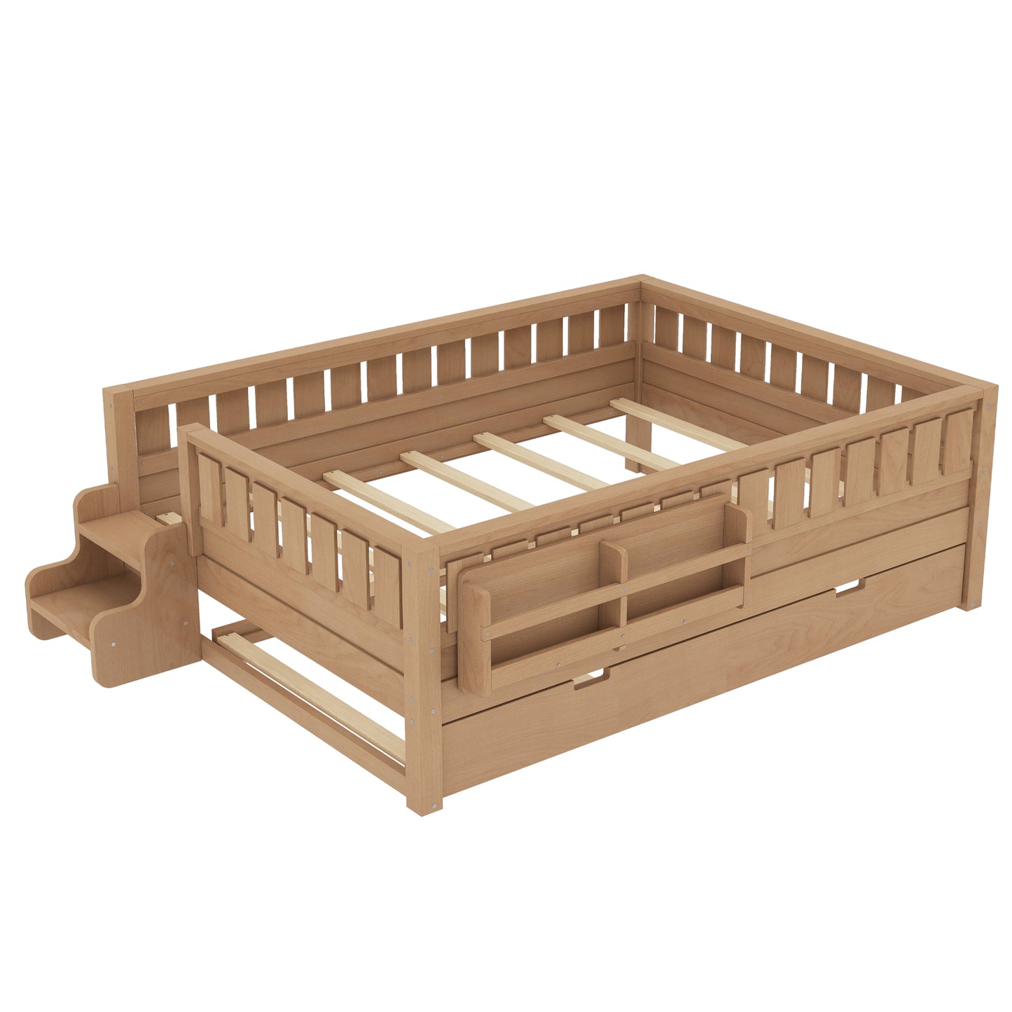 Full with built-in bookshelves and small staircase, high-quality safety rails, and Trundle,Natural image 10