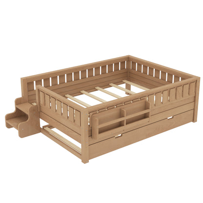 Full with built-in bookshelves and small staircase, high-quality safety rails, and Trundle,Natural image 10