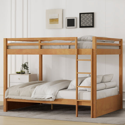 Wood Queen Size Bunk Bed with Ladder, Wood Color image 2
