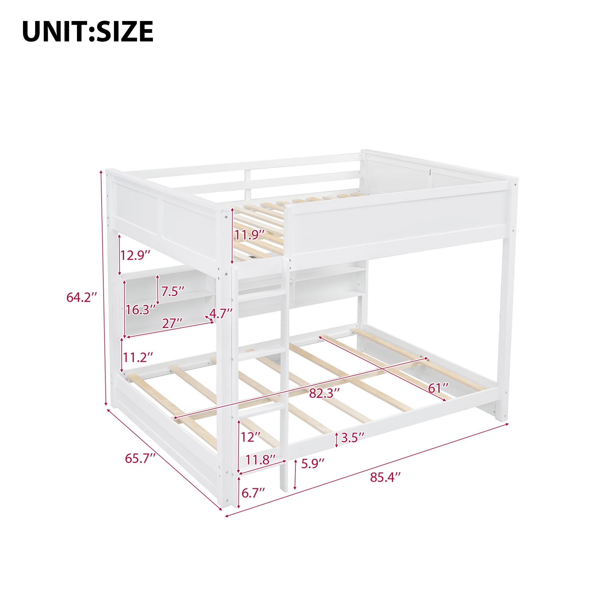 Queen over Queen Bunk Bed with Storage Cabinets and USB Ports, White image 10