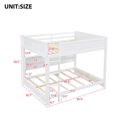 Queen over Queen Bunk Bed with Storage Cabinets and USB Ports, White image 10