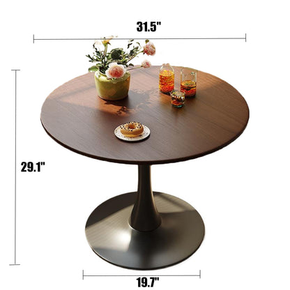 (Walnut Color) Round Table, ∅31.5'' Modern Dining Table, Dining Table,MDF Top and Steel Base Tulip Round Kitchen Table,Kitchen Table, Mid Century Coffee Table for Living Room, Oval Dining Table image 2