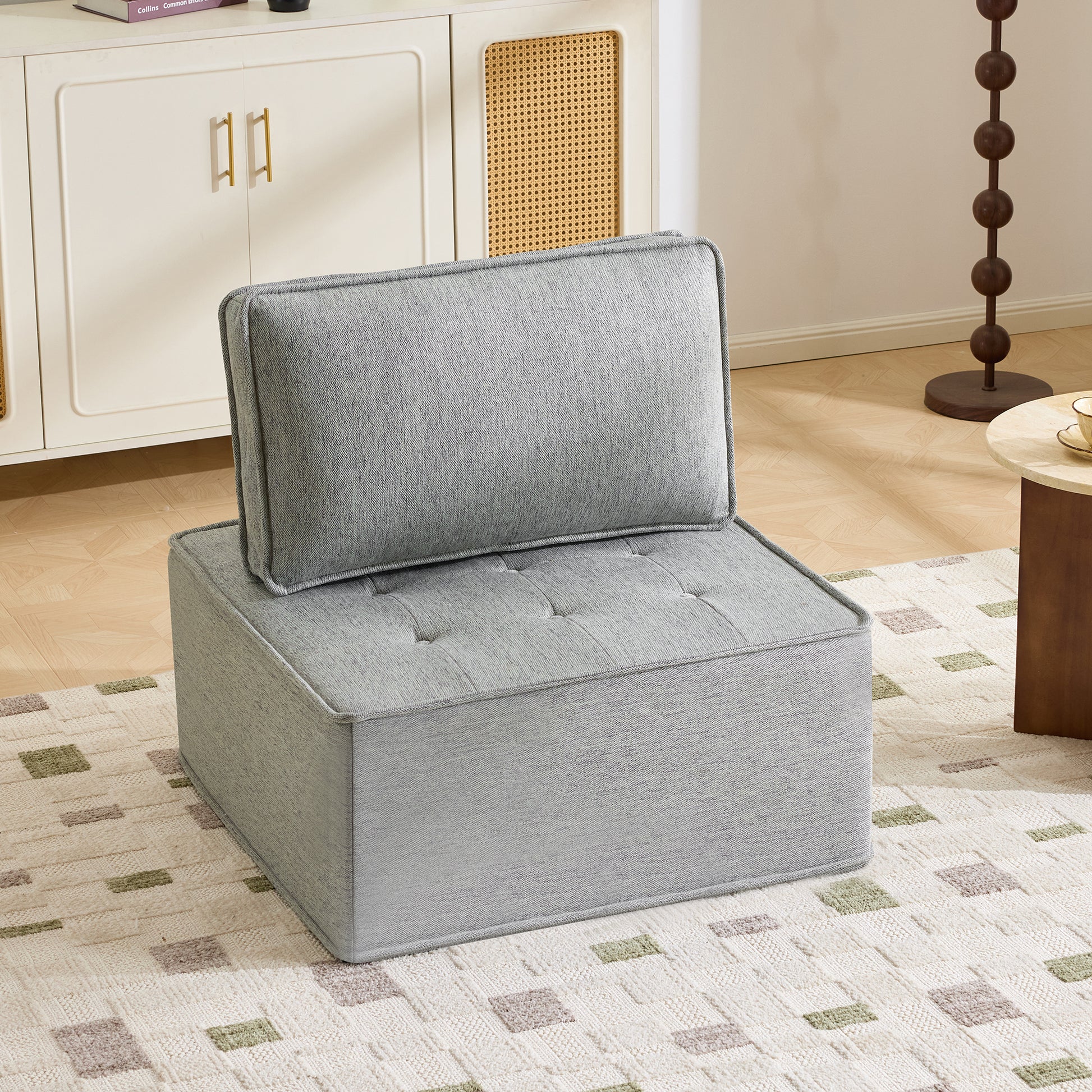 The light gray linen wooden frame sofa can be freely spliced, meeting various needs such as in small apartment living rooms and adapting to various decoration styles." image 11