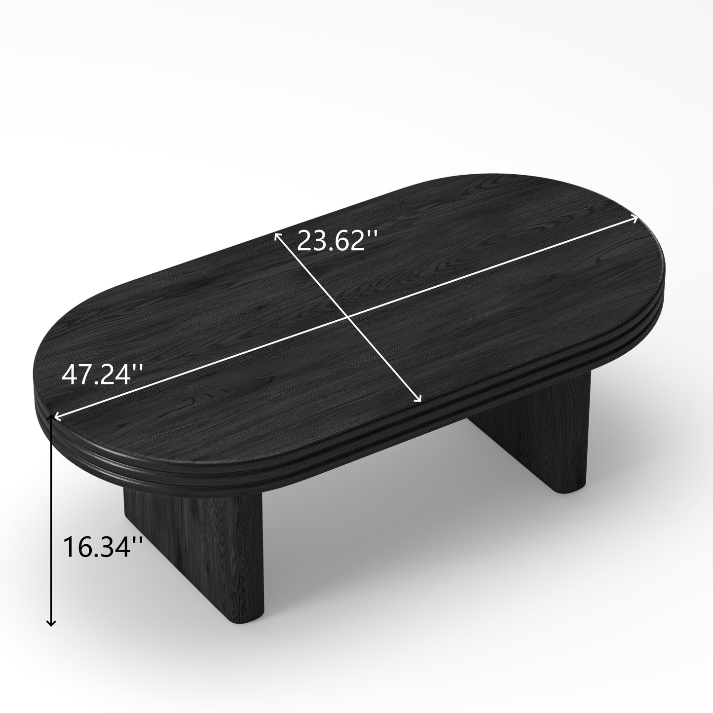 Mid Century Modern Oval Fluted Coffee Table, Farmhouse Wood Coffee Table, Cocktail Table, Center Table for Living Room, Office, Home Decor(Black, 23.62" D x 47.24" W x 16.34" H) image 9