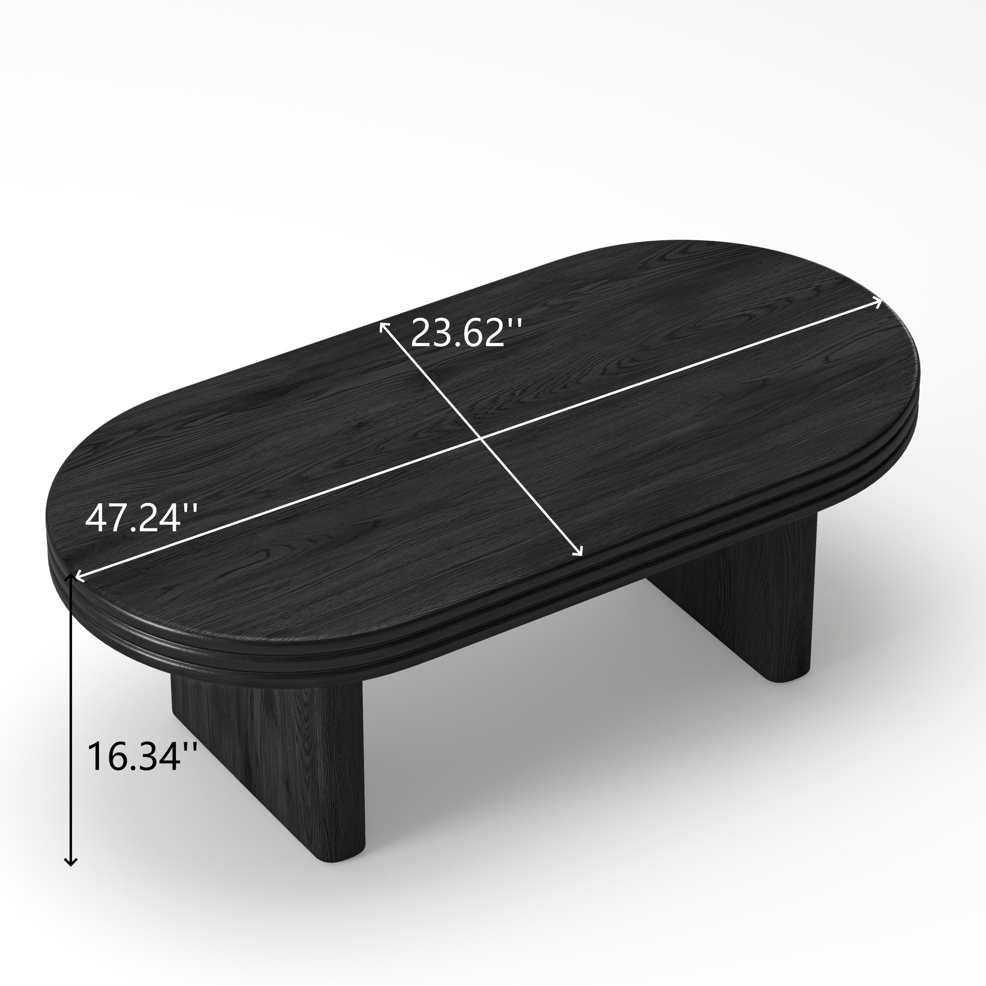 Mid Century Modern Oval Fluted Coffee Table, Farmhouse Wood Coffee Table, Cocktail Table, Center Table for Living Room, Office, Home Decor(Black, 23.62" D x 47.24" W x 16.34" H) image 9