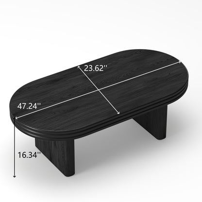Mid Century Modern Oval Fluted Coffee Table, Farmhouse Wood Coffee Table, Cocktail Table, Center Table for Living Room, Office, Home Decor(Black, 23.62" D x 47.24" W x 16.34" H) image 9