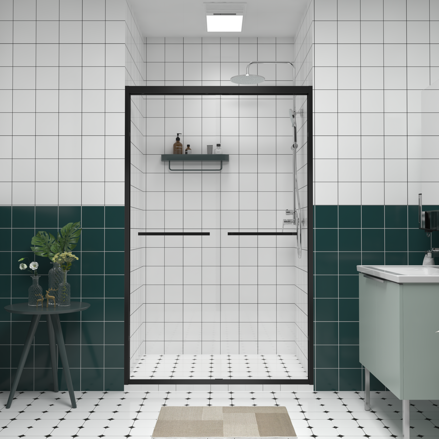 44-48"x76" Aluminum Frame Double Sliding Shower Door,Bypass Bathroom Sliding Door with Premium 1/4" (6mm) Clear Tempered Glass, Black Hardware Sliding Glass Shower Enclosure,Matte Black Finished image 1
